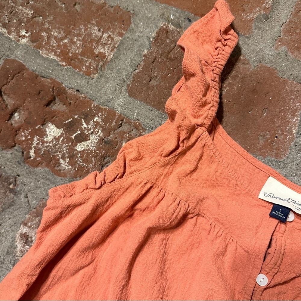 Universal Thread Coral Apricot Orange Flutter Sleeveless Button-Down Large Dress - Picture 4 of 15
